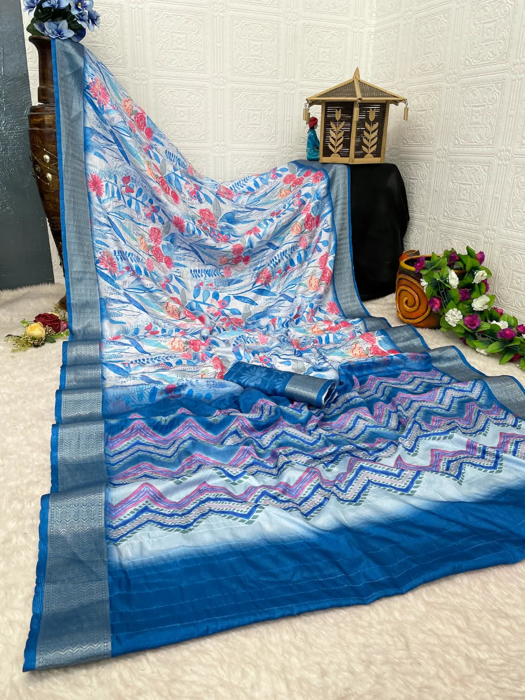 Sky Blue Dola Silk Saree