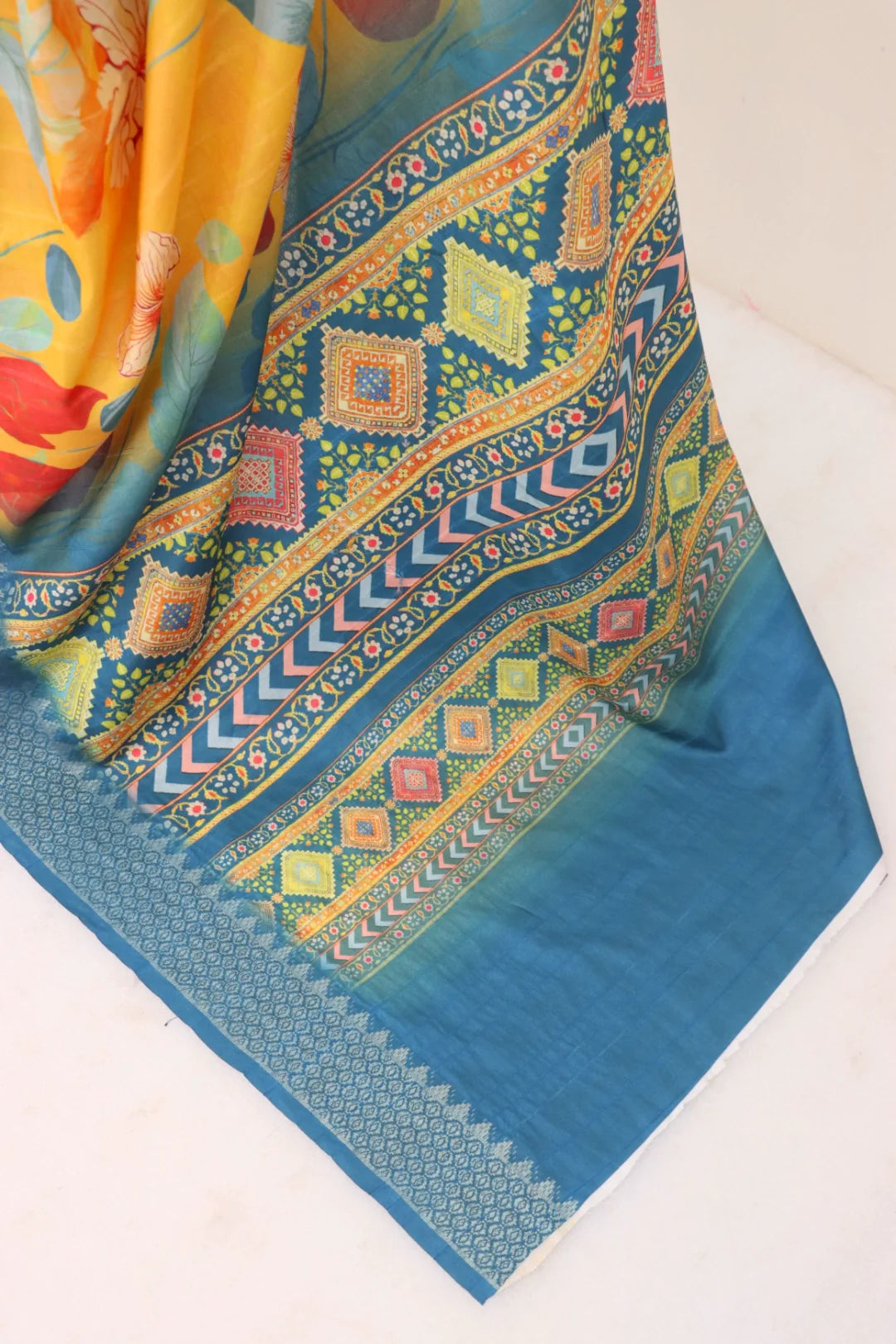 Lemon Yellow Saree with Blue Border