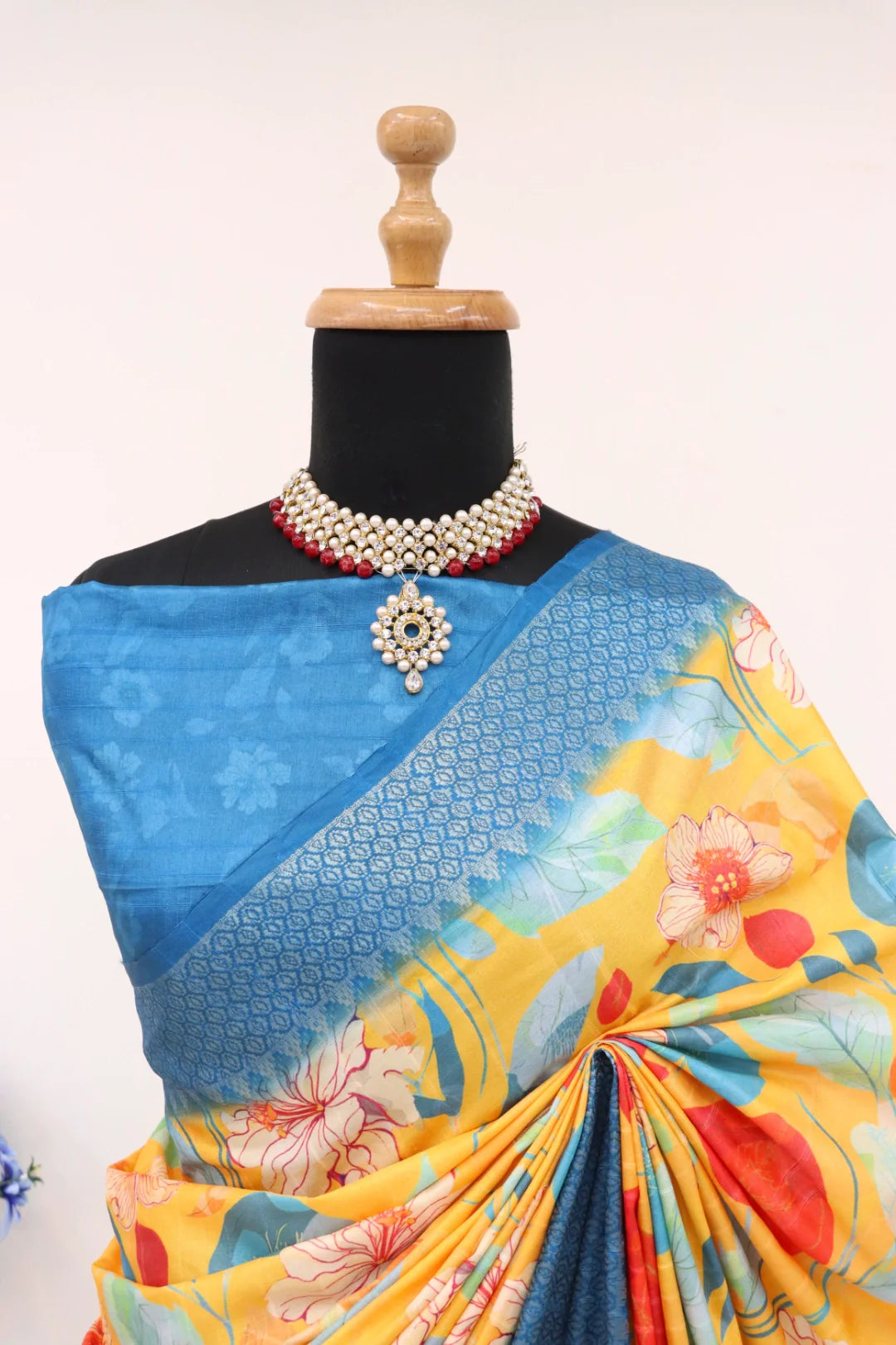 Lemon Yellow Saree with Blue Border