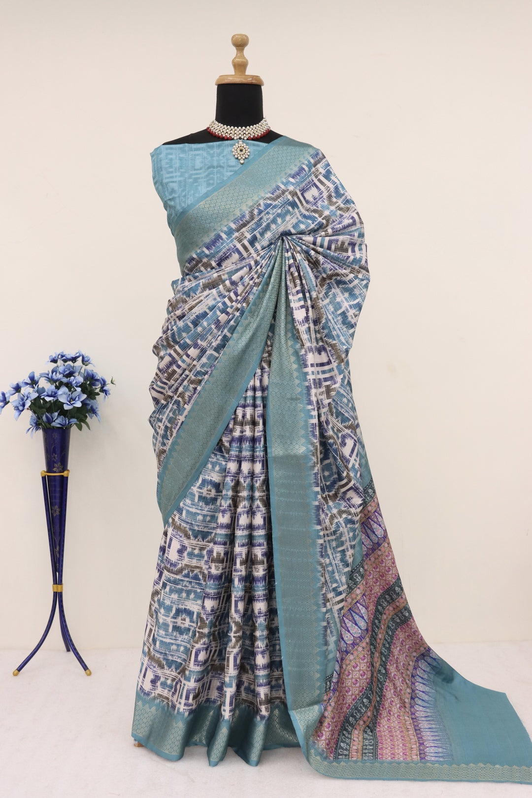 Light Teal Blue Silk Saree