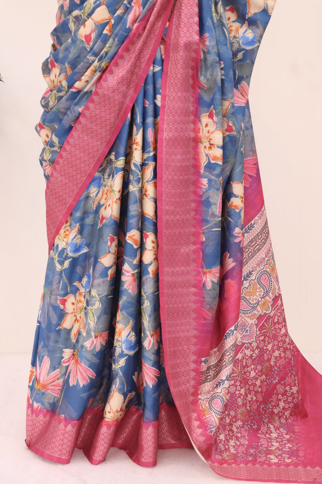 Blue and pink combination Saree