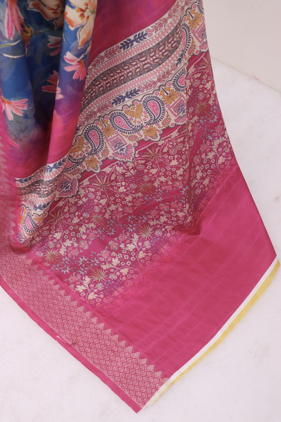 Blue and pink combination Saree