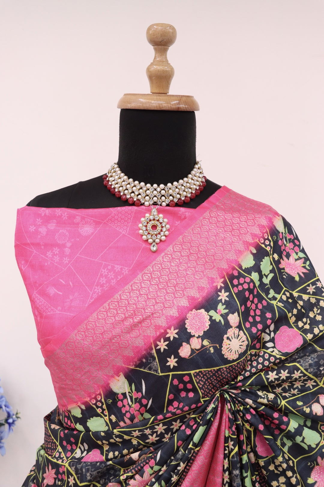 Black and Pink Silk Saree