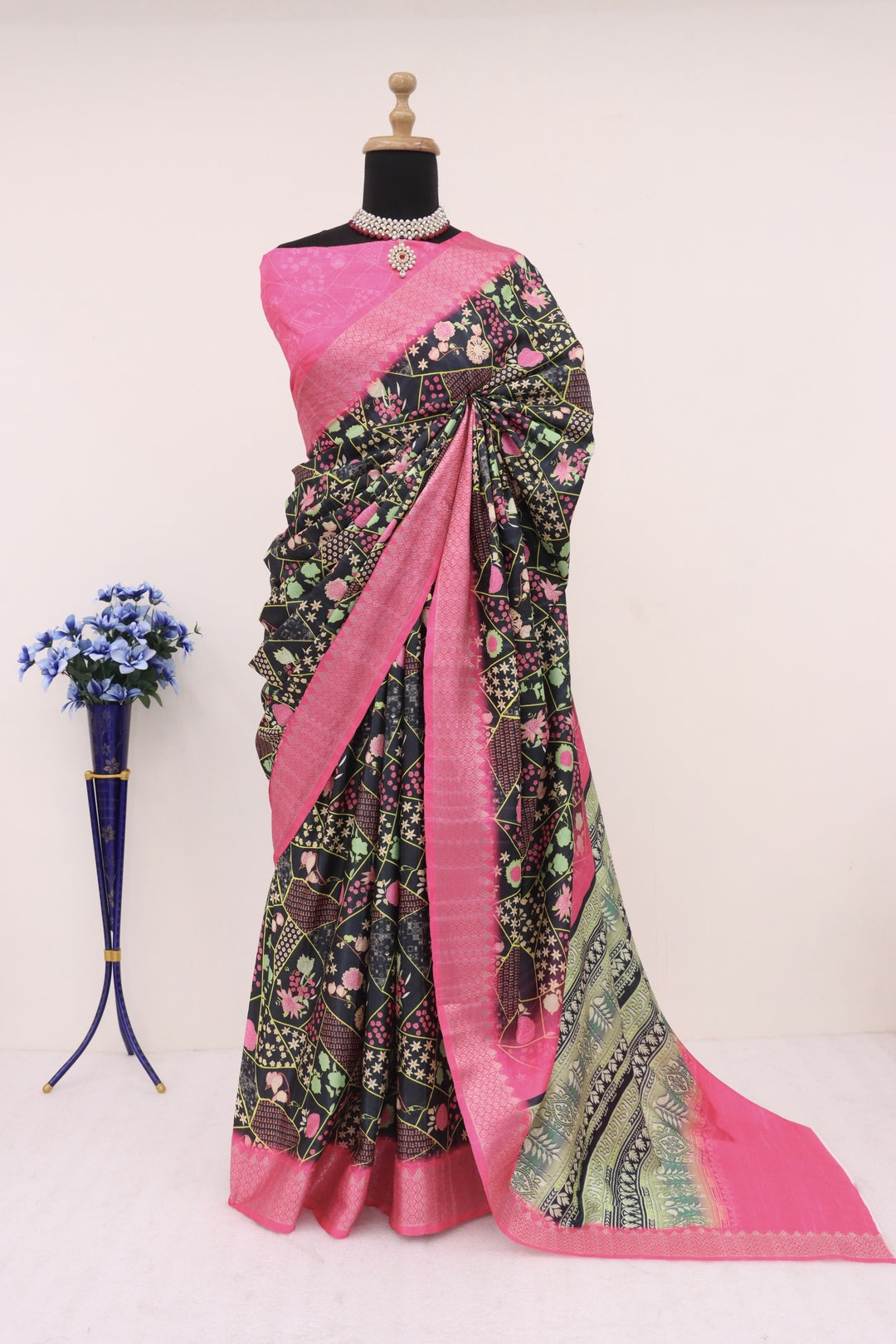 Black and Pink Silk Saree