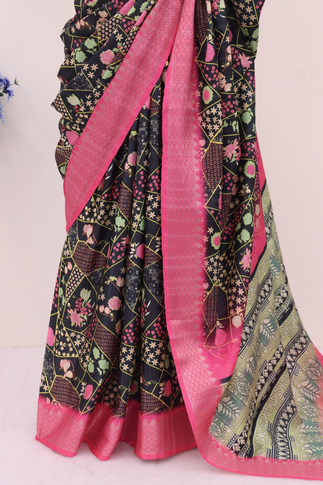 Black and Pink Silk Saree