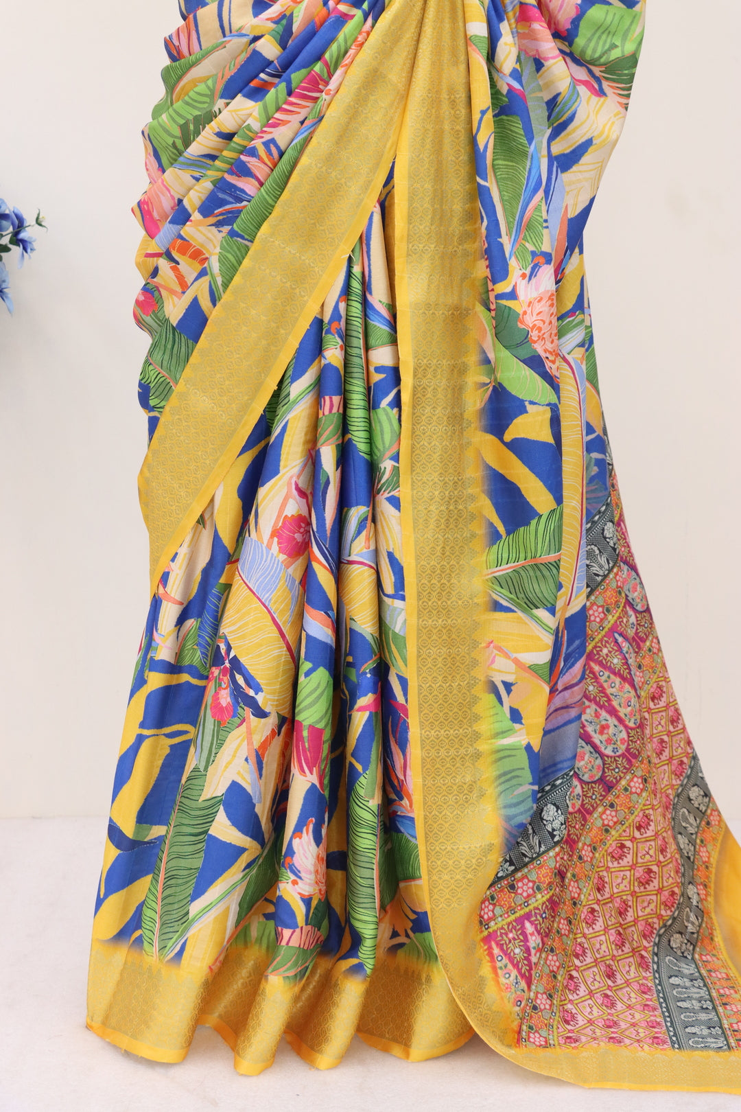 Blue and Yellow Combination Saree