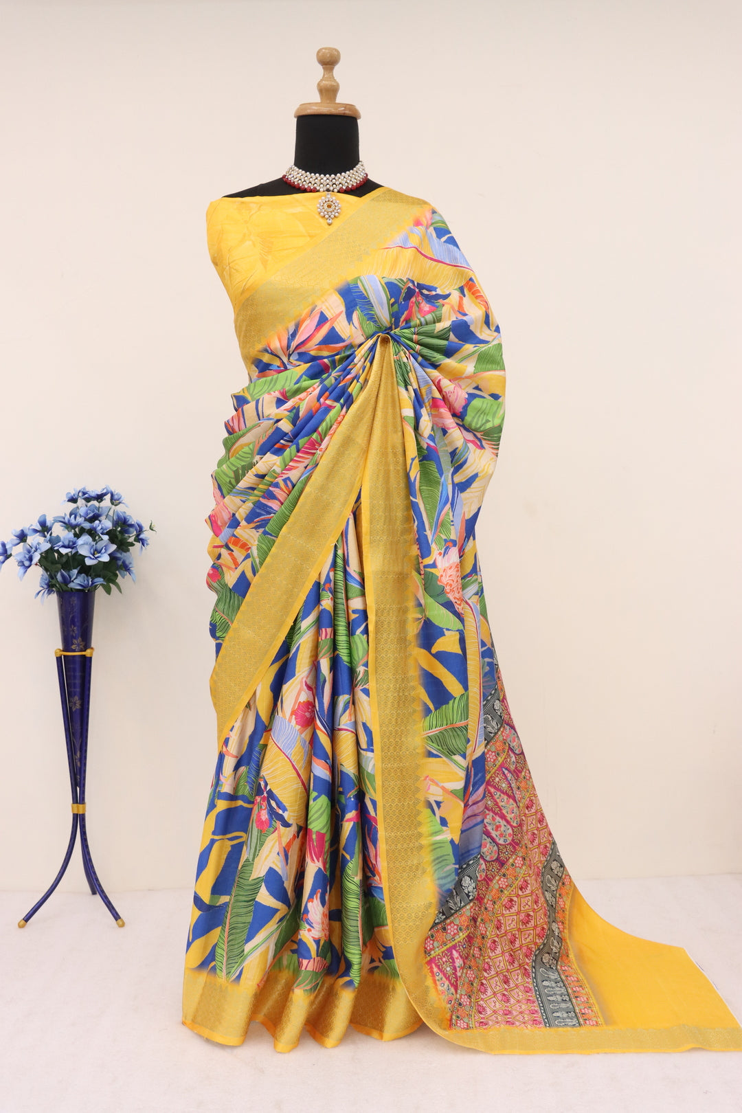 Blue and Yellow Combination Saree