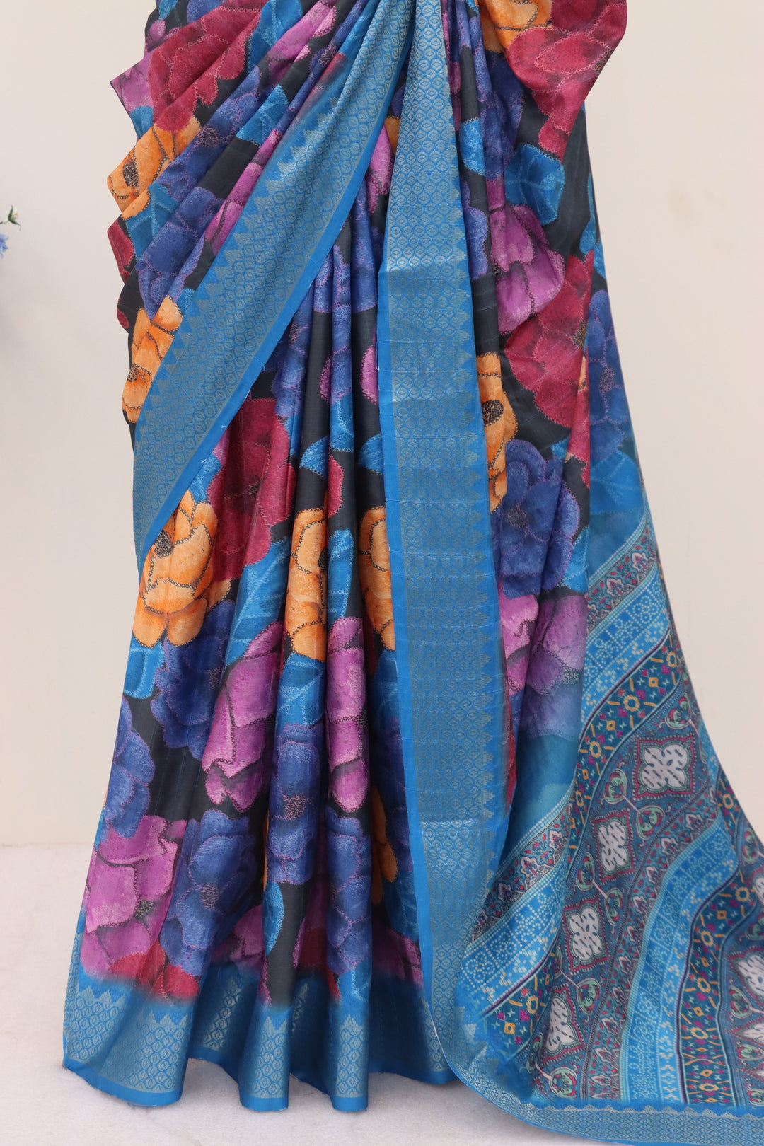 Floral Blue Printed Silk Saree