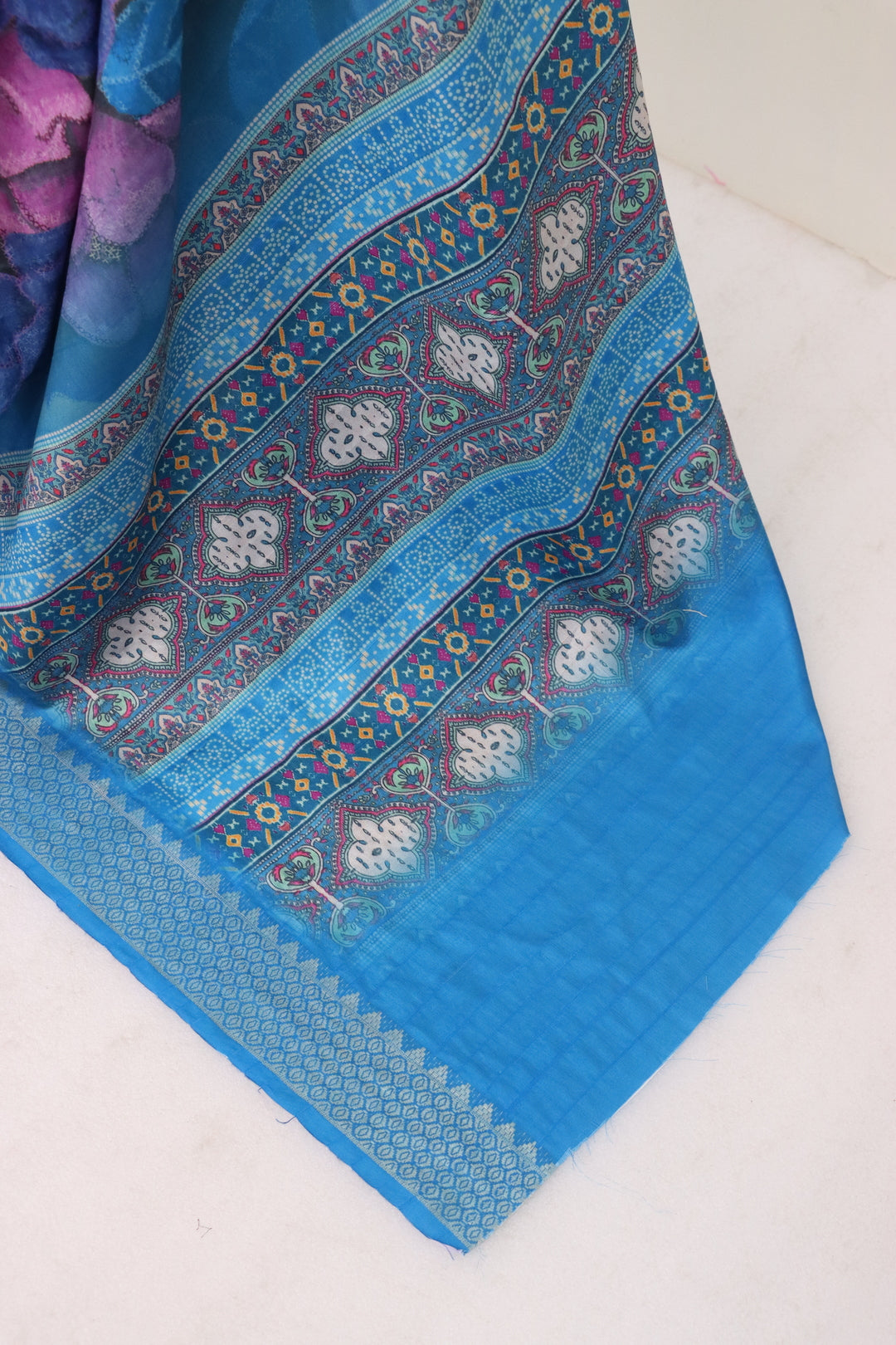 Floral Blue Printed Silk Saree