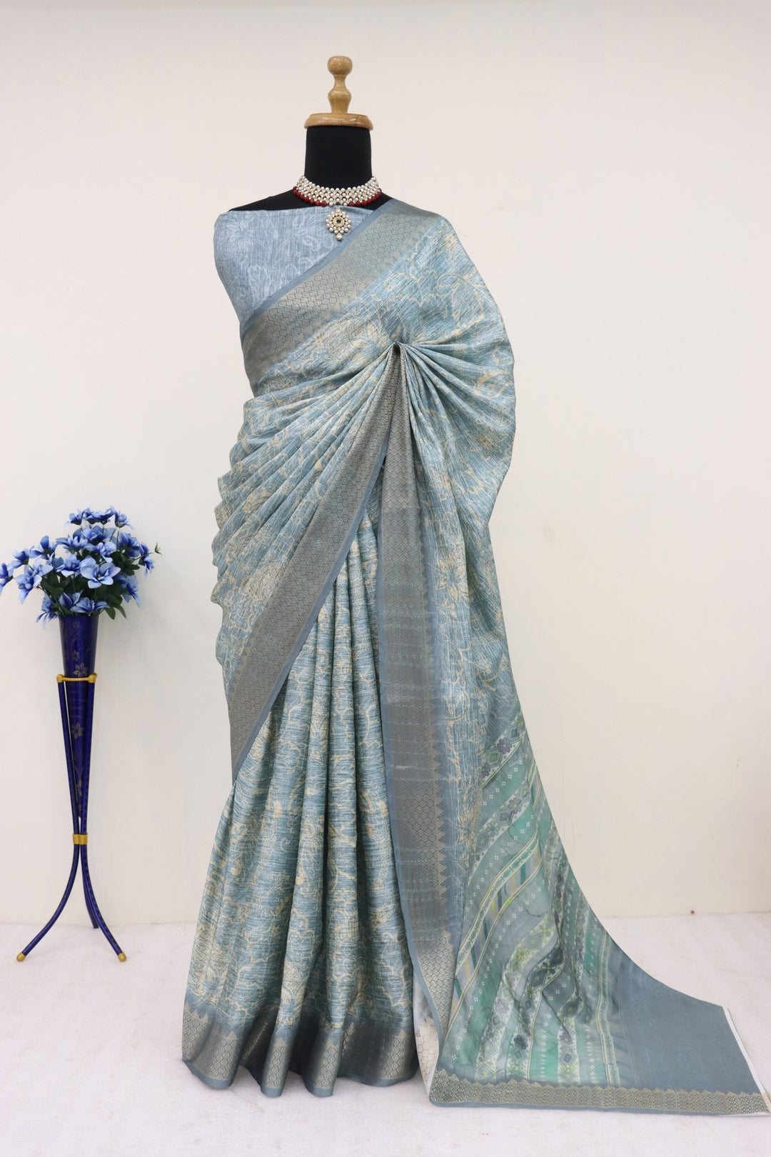 Grey Printed Saree