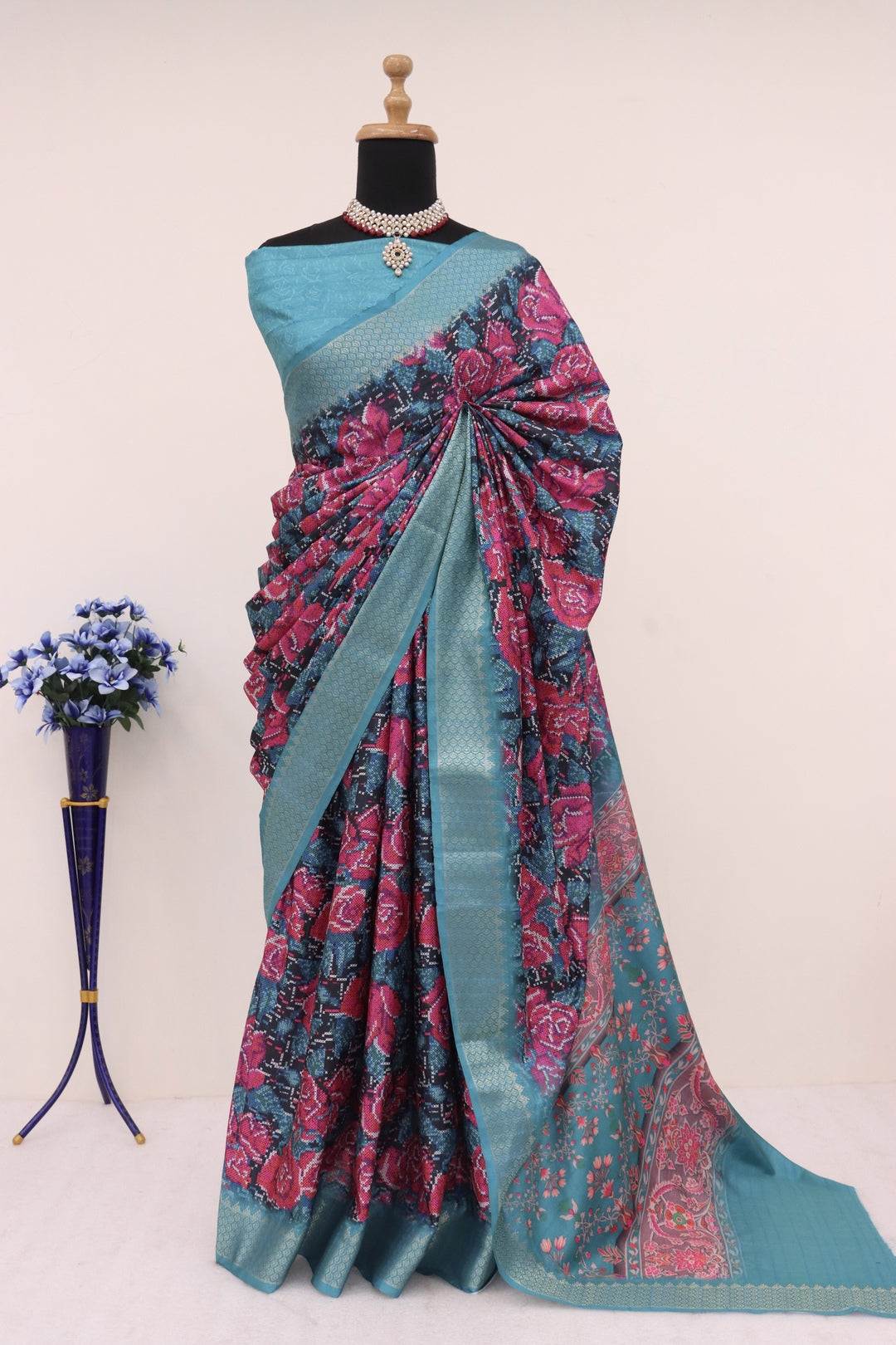 Blue Printed Silk Saree