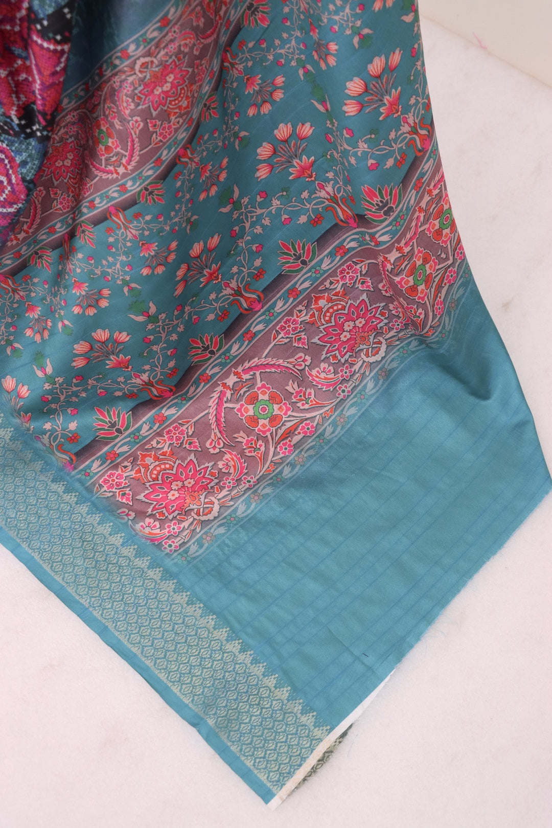 Blue Printed Silk Saree