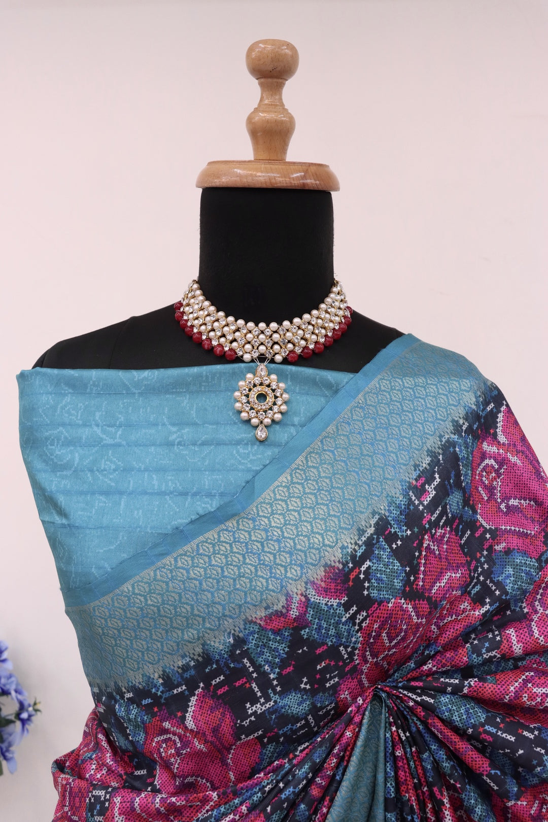 Blue Printed Silk Saree