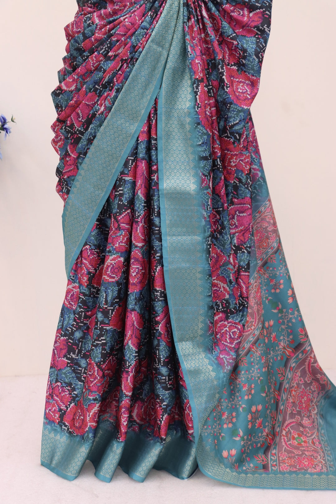 Blue Printed Silk Saree