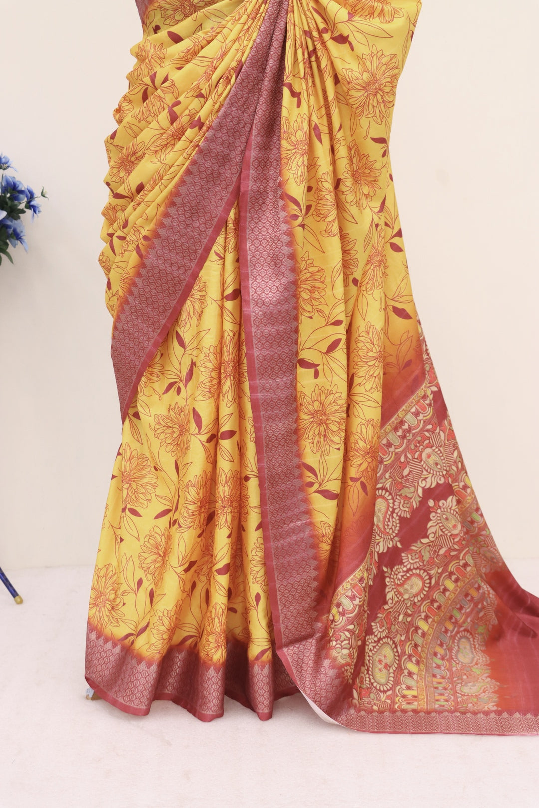 Red and Yellow Combination Saree