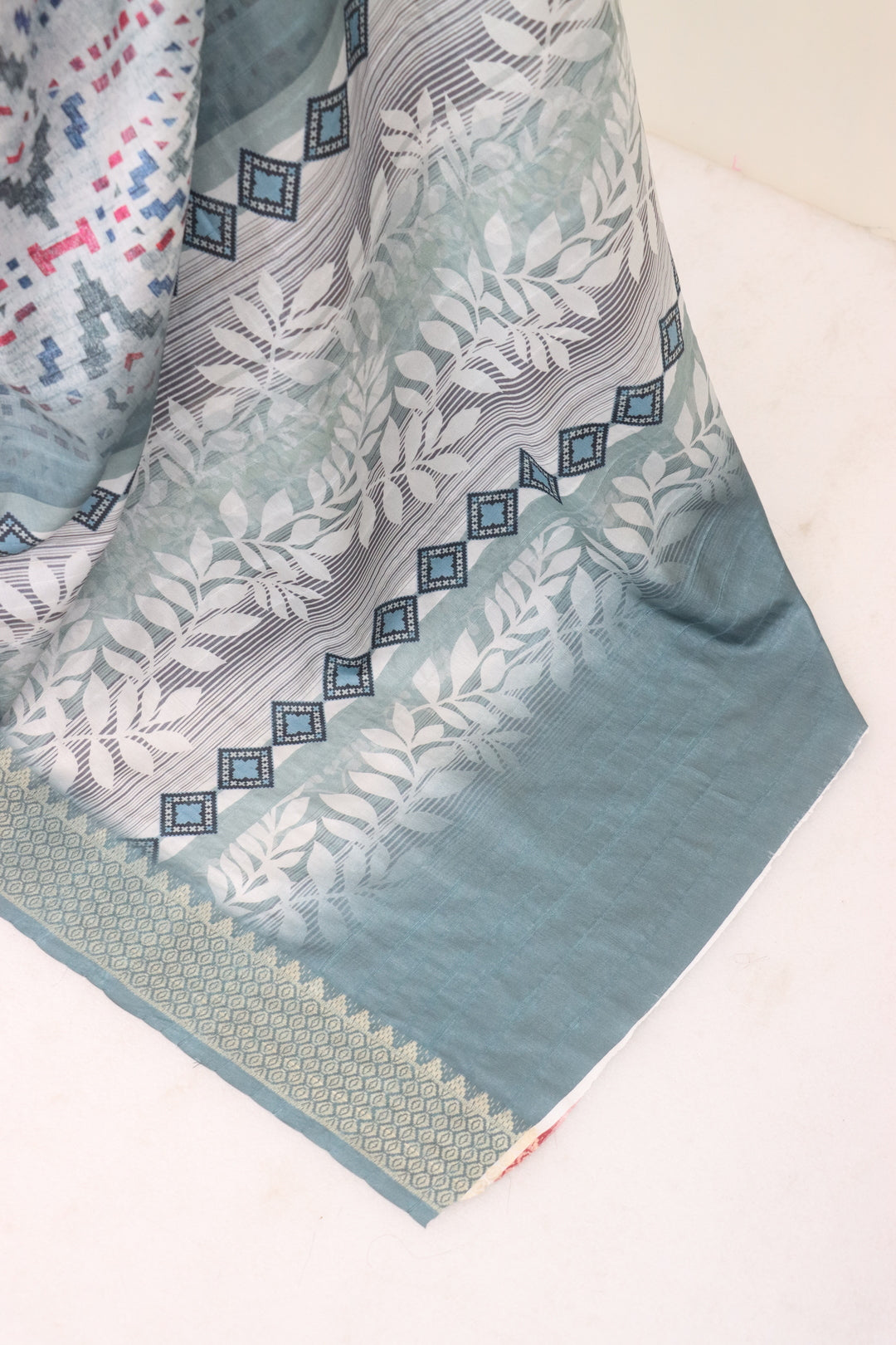 Grey Dola Silk Digitally Printed Saree Weaved With Attractive Lace Comes With Tassels