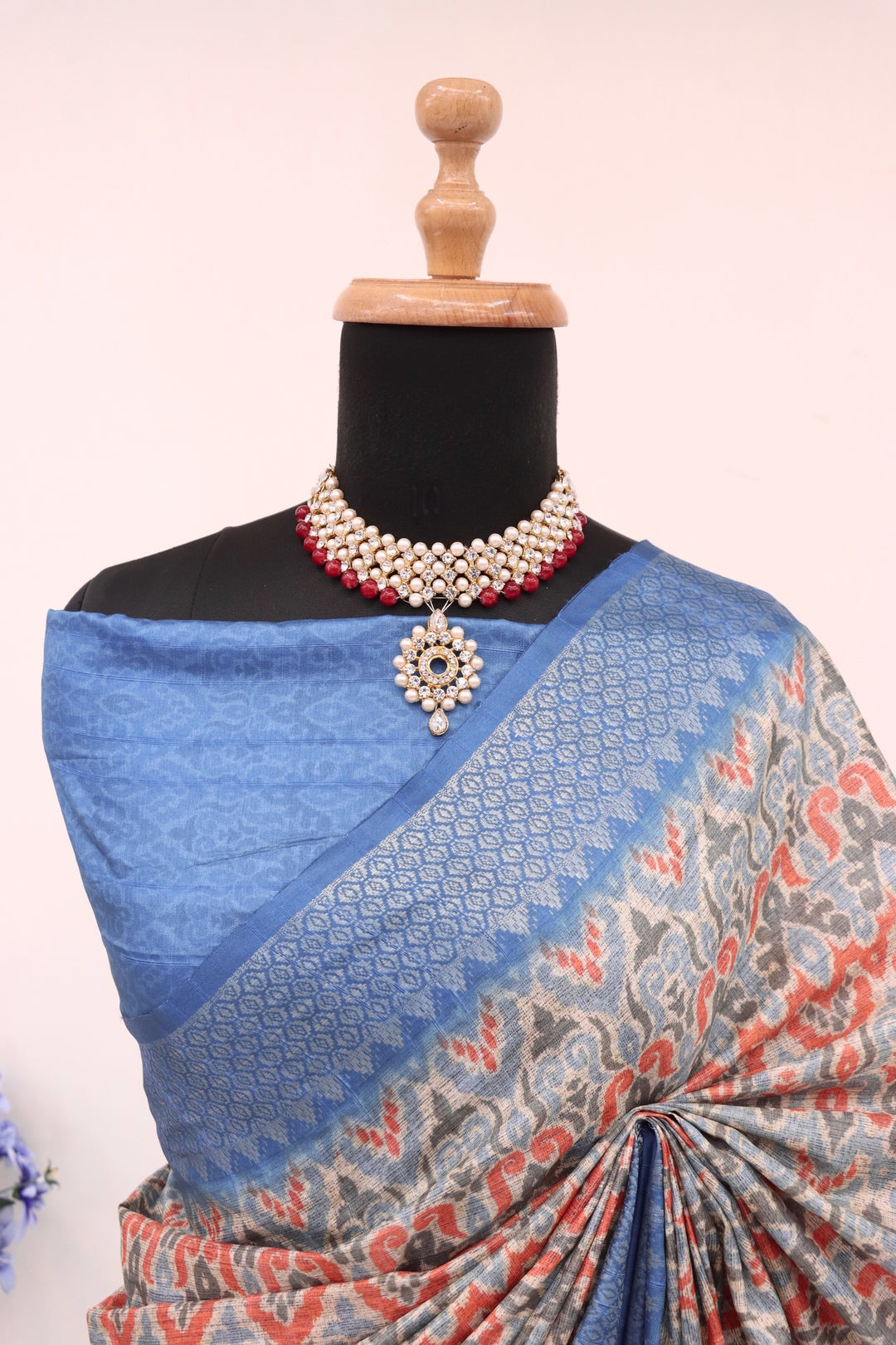 Blue Printed Silk Saree