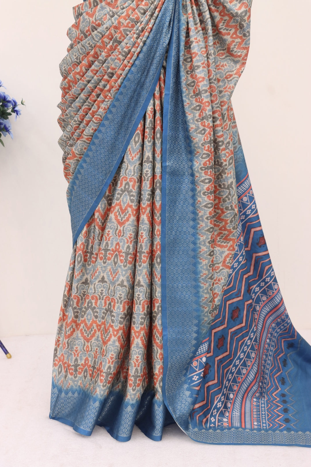 Blue Printed Silk Saree