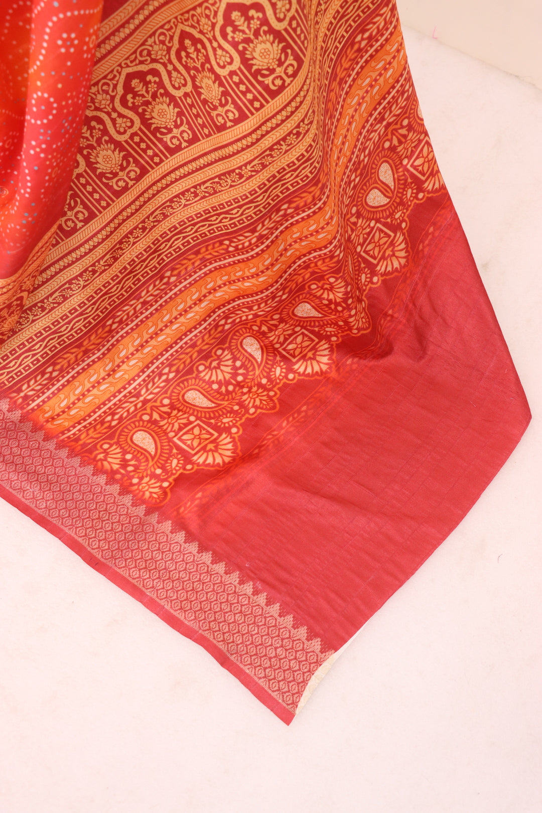 Reddish Orange Printed Saree