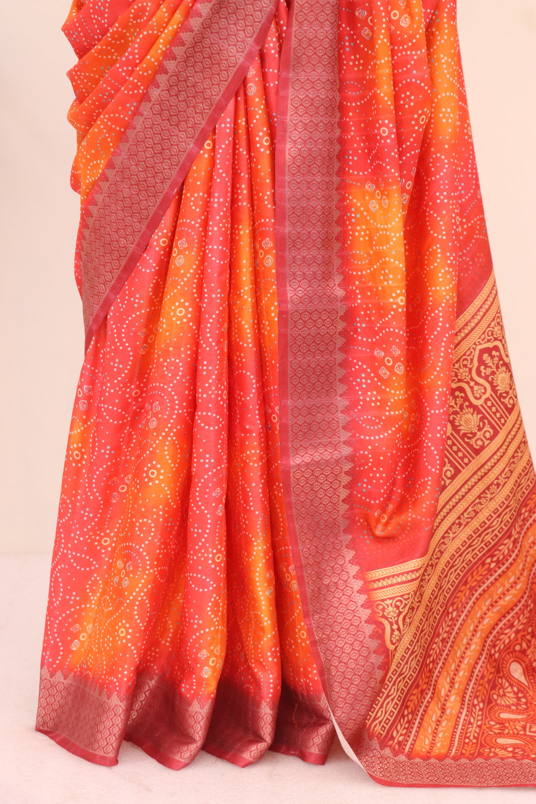 Reddish Orange Printed Saree