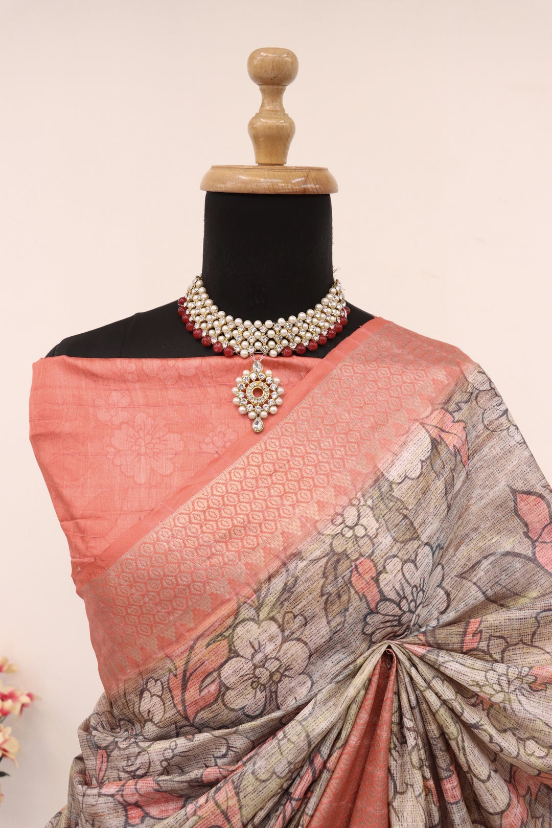 Light Orange Printed Saree