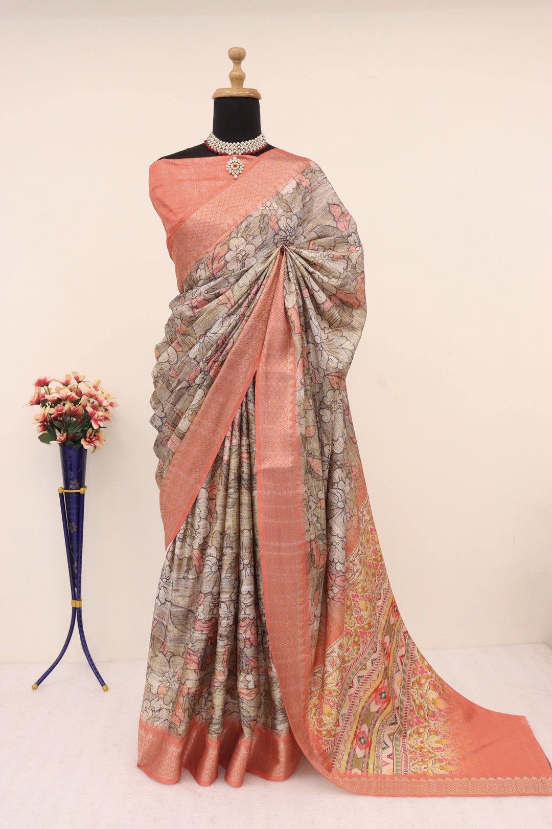 Light Orange Printed Saree