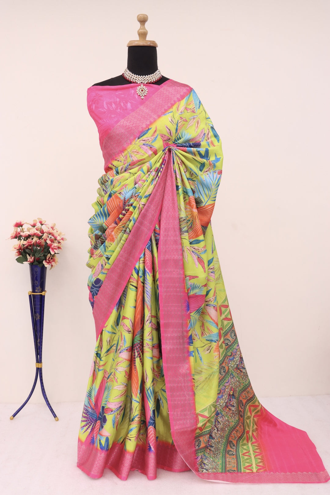 Pink Yellow Silk Saree