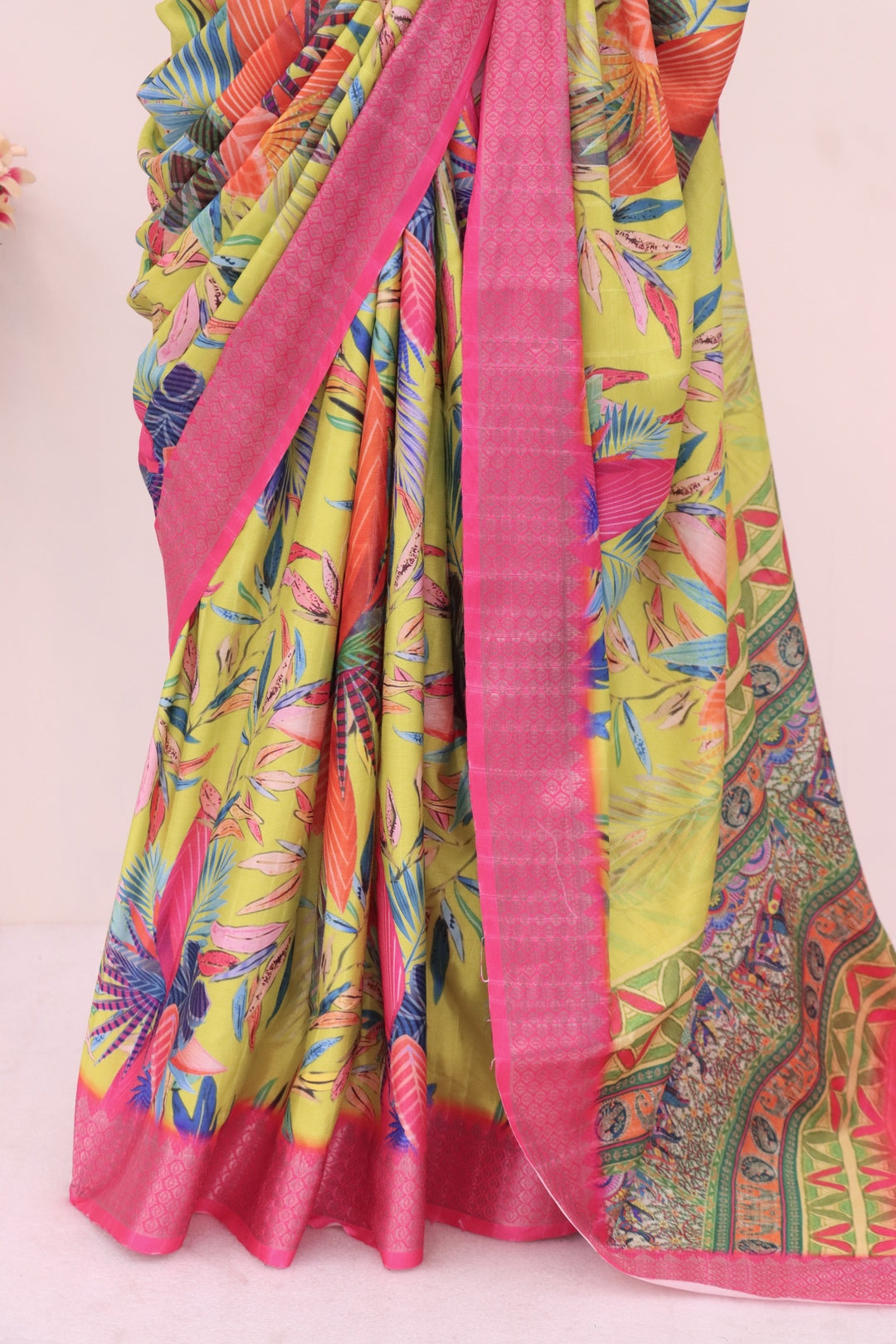 Pink Yellow Silk Saree