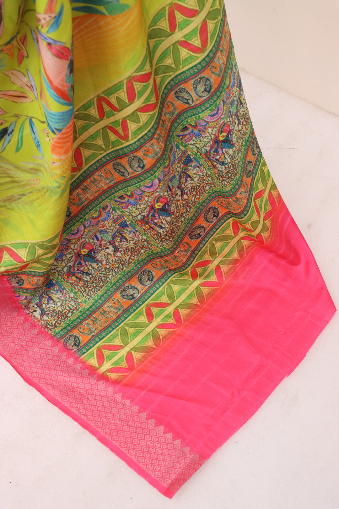 Pink Yellow Silk Saree