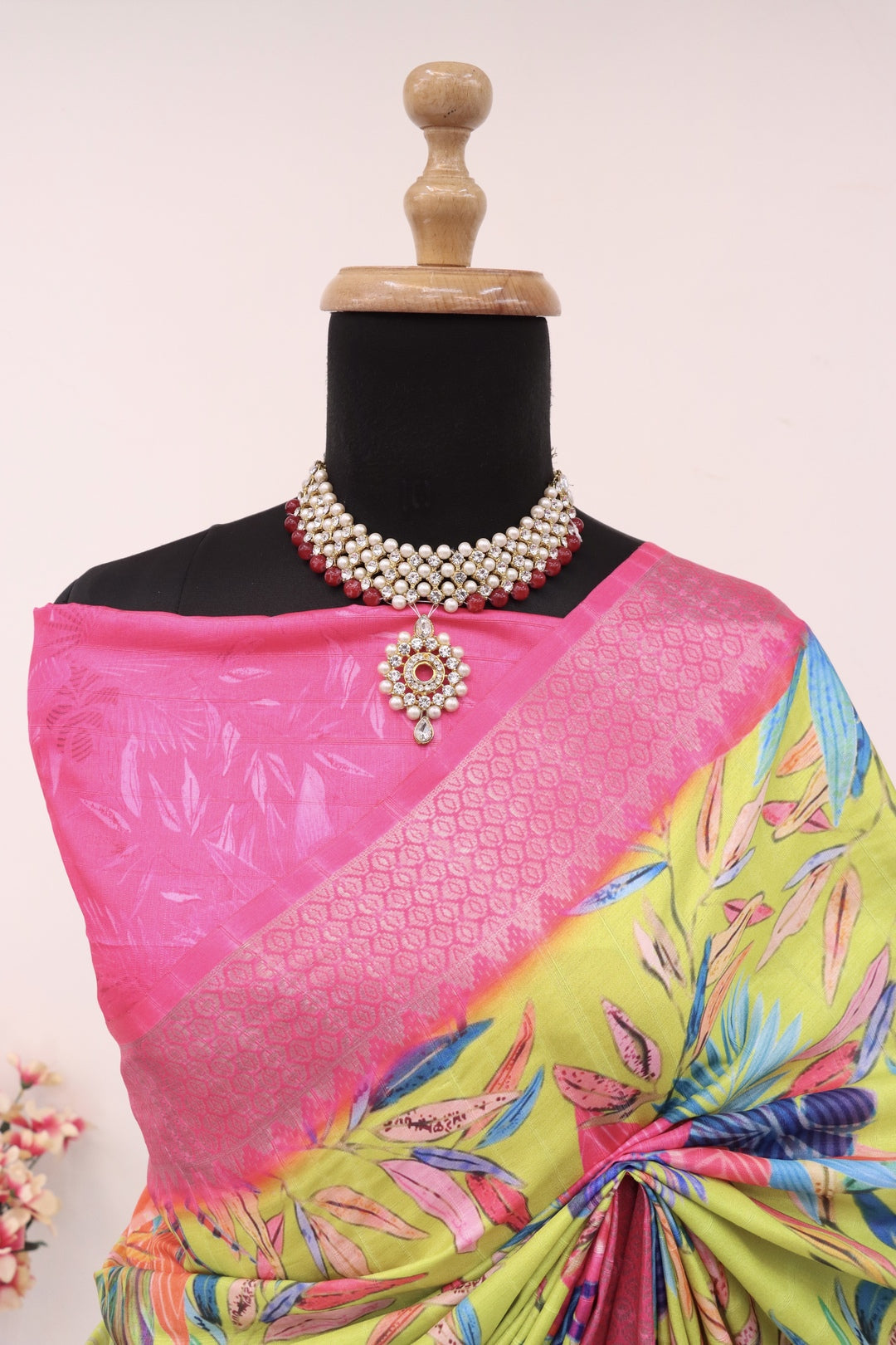 Pink Yellow Silk Saree