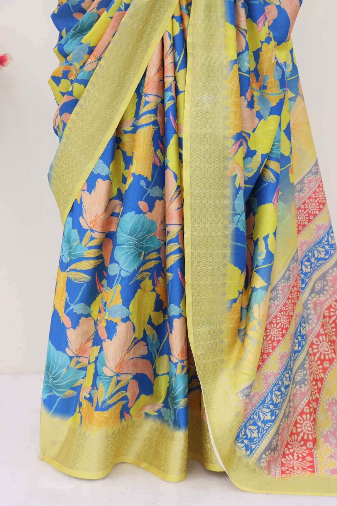 Light Yellow Printed Silk Saree