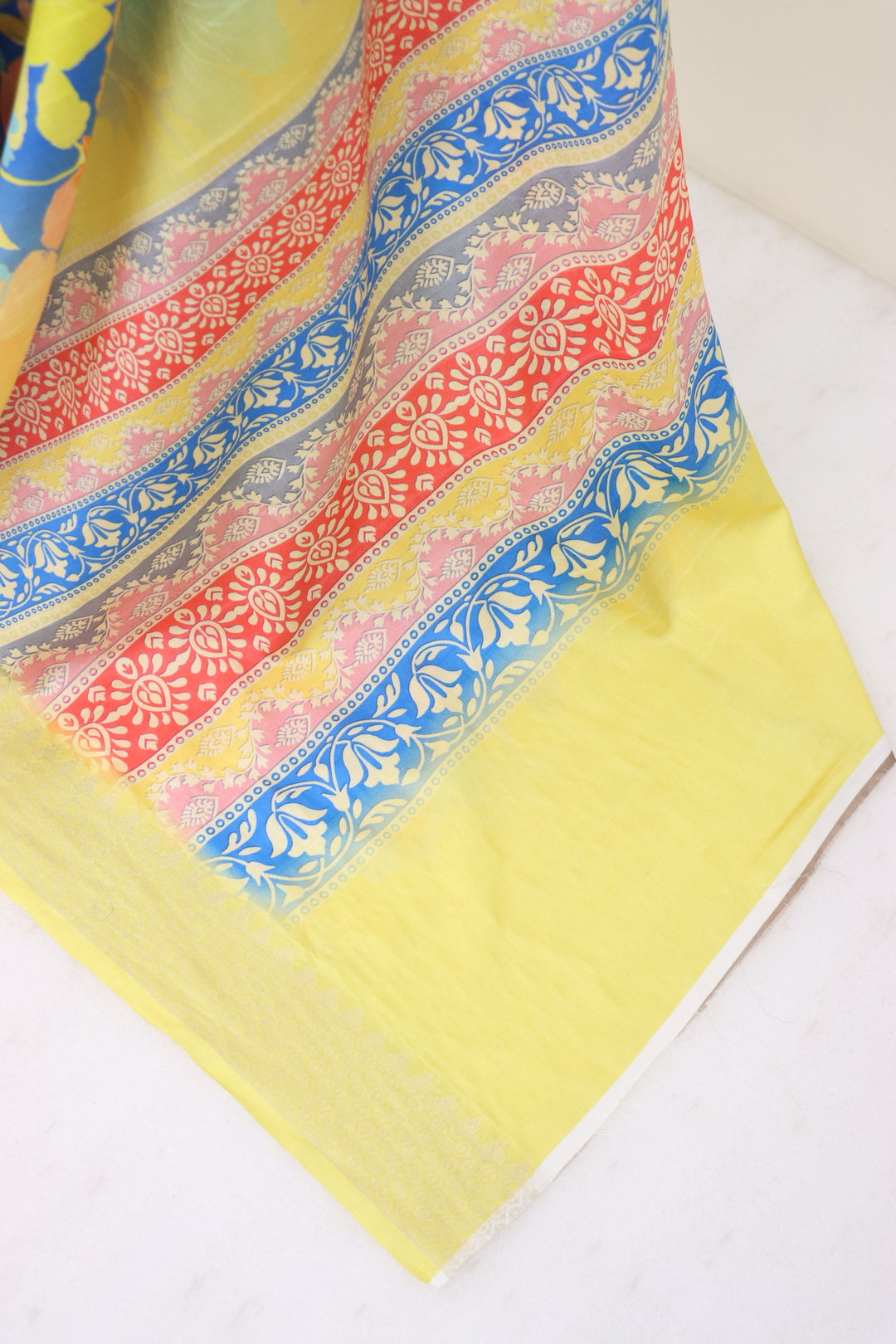 Light Yellow Printed Silk Saree