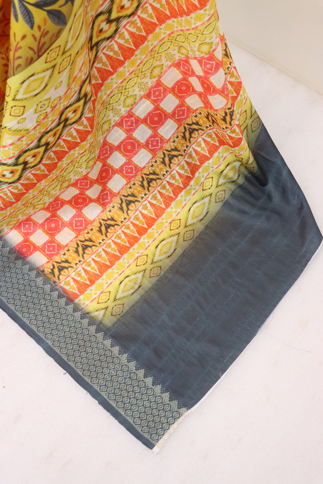 Floral Yellow Printed Silk Saree