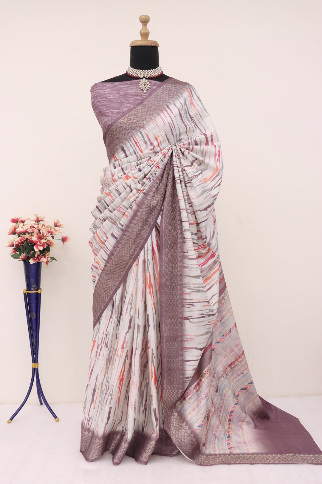 Light Chocolate Brown Printed Saree