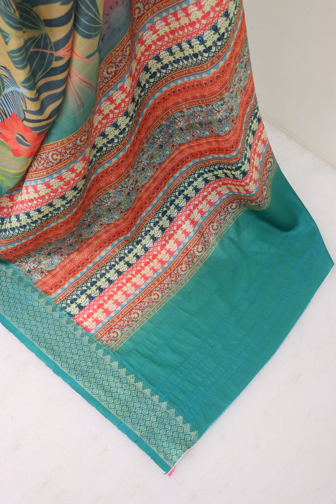 Teal Blue Printed Silk Saree