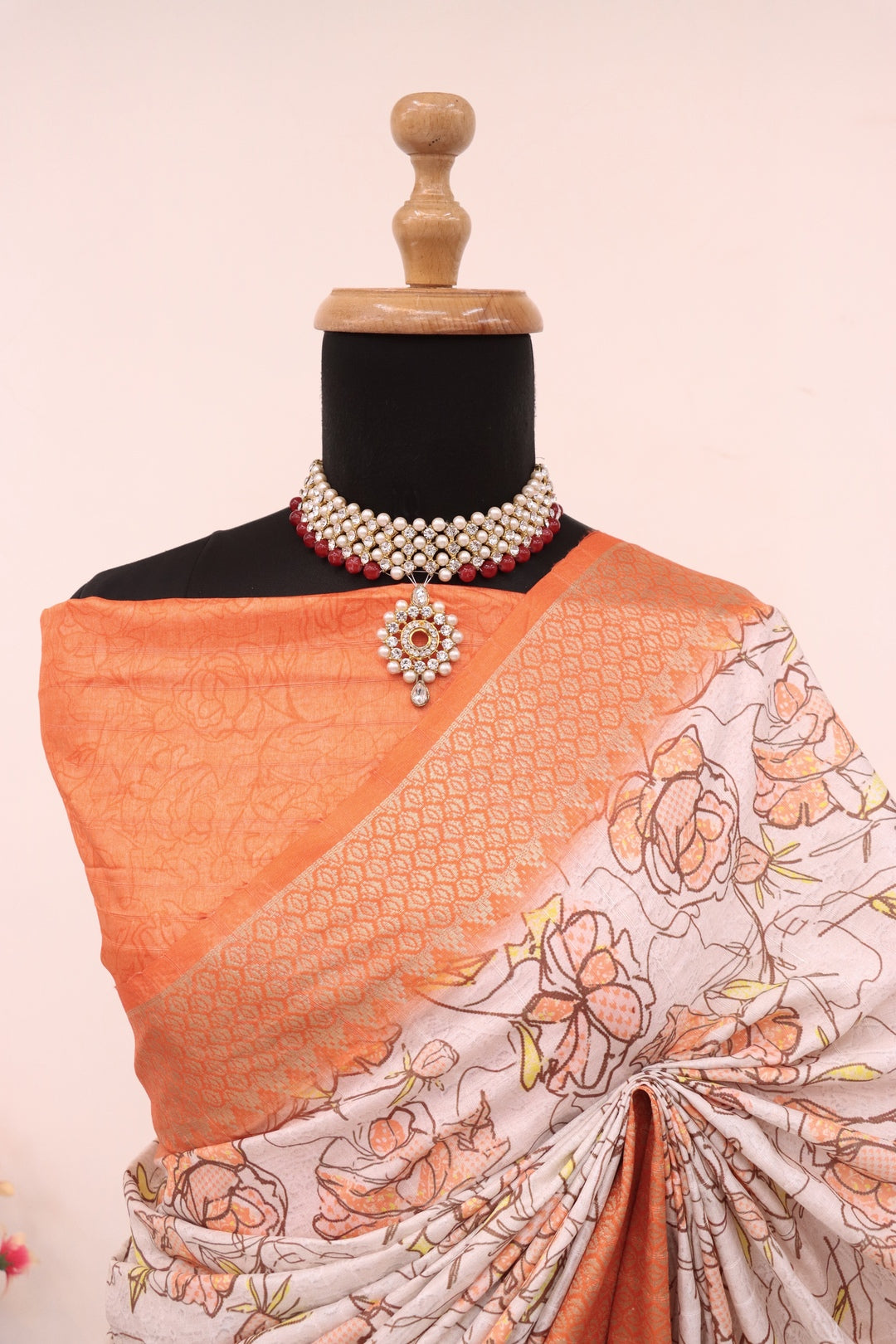 Orange Printed Saree