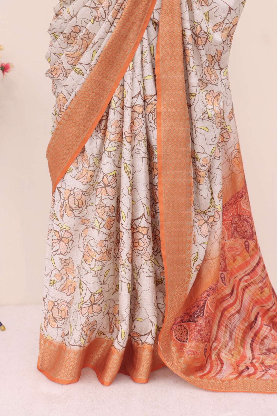 Orange Printed Saree