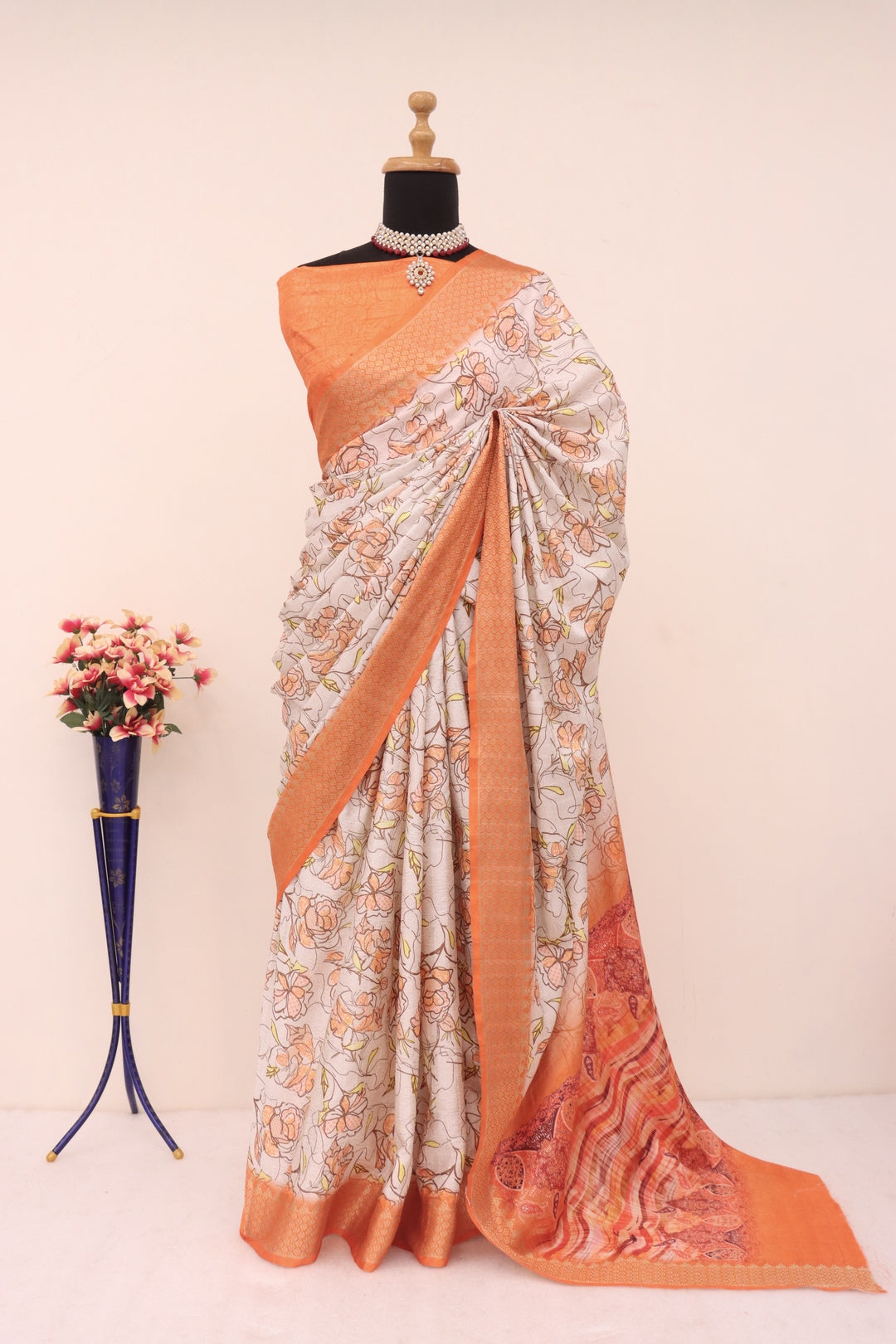 Orange Printed Saree