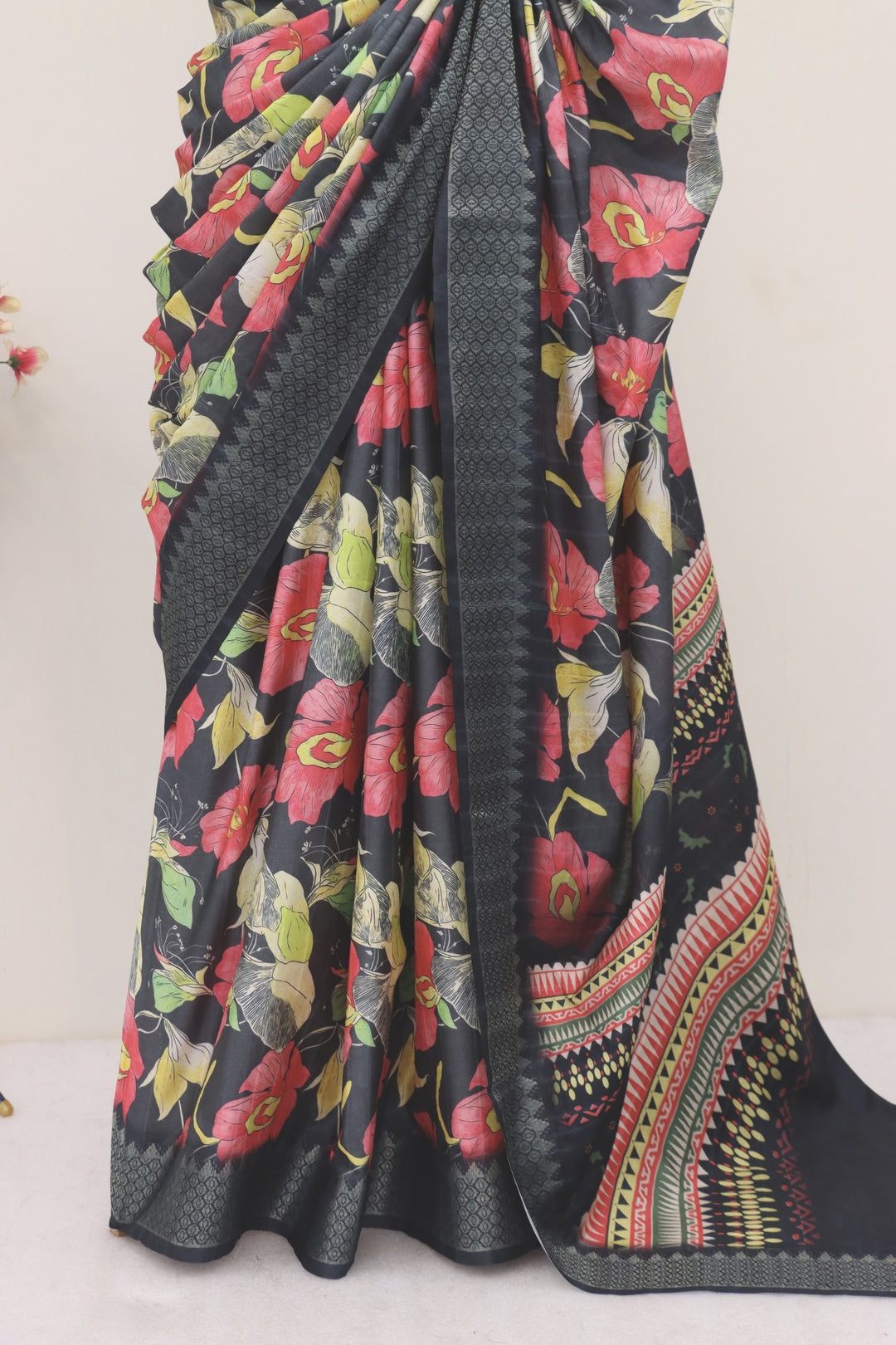 Black Printed Silk Saree