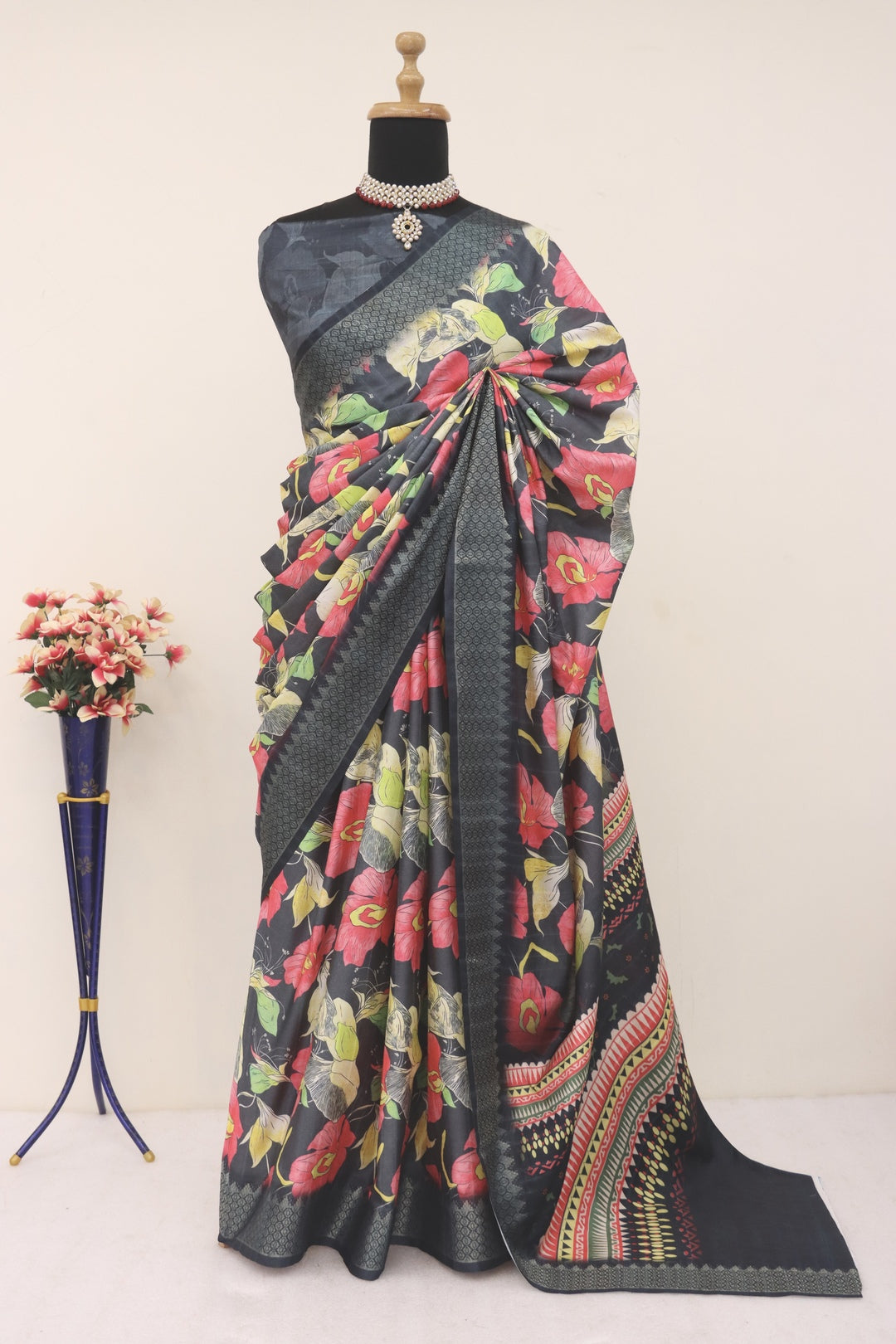 Black Printed Silk Saree