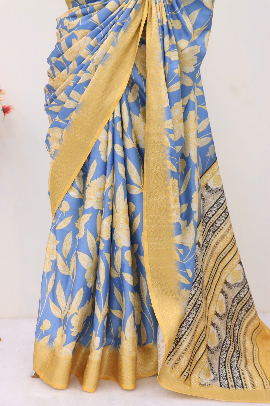 Mustard Yellow and Blue Combination Saree