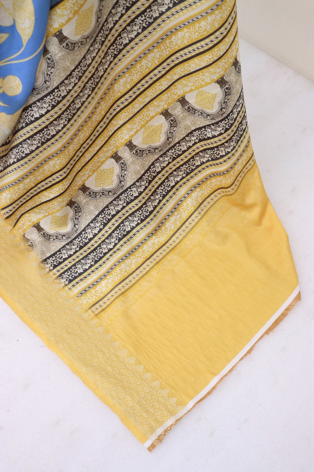 Mustard Yellow and Blue Combination Saree