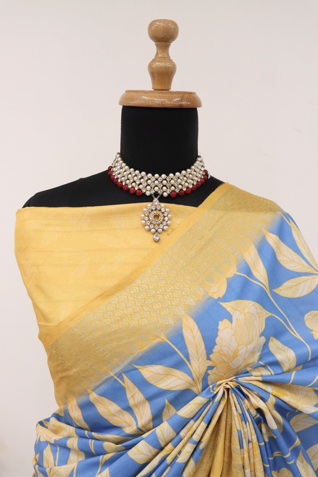 Mustard Yellow and Blue Combination Saree