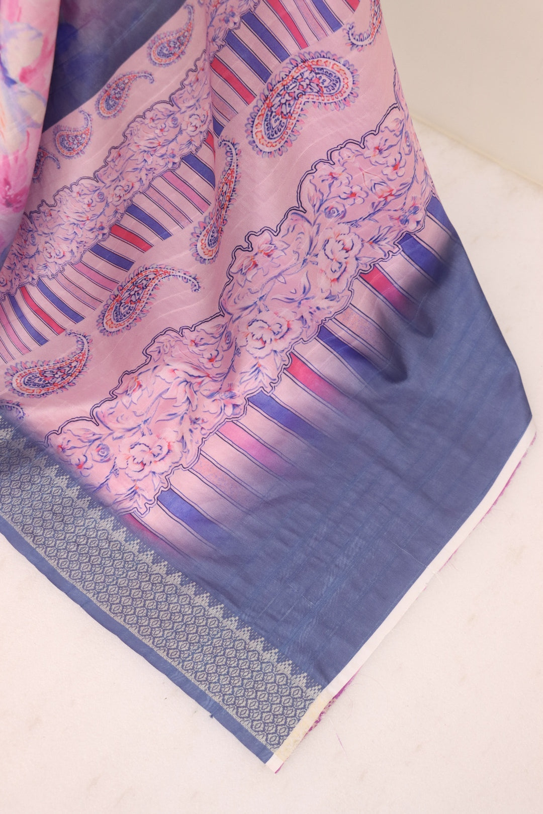 Floral Print Pink and Purple Combination Silk Saree