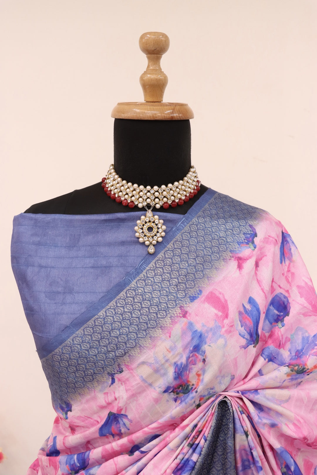 Floral Print Pink and Purple Combination Silk Saree