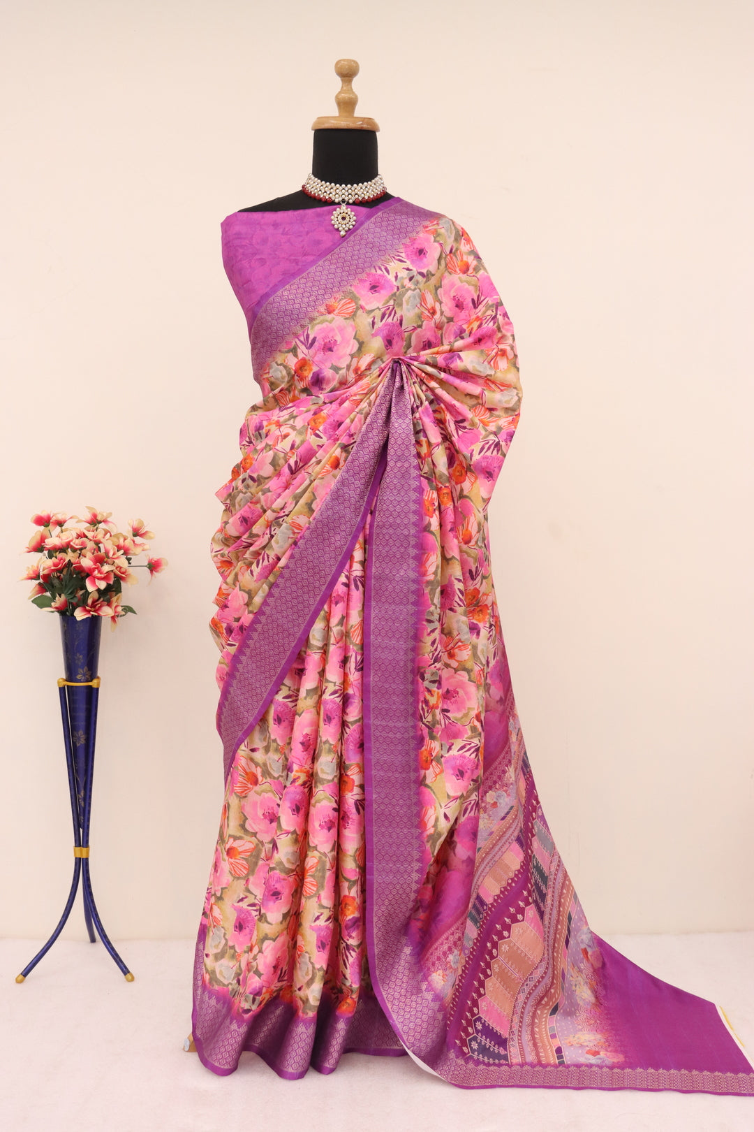 Purple Floral Print Saree