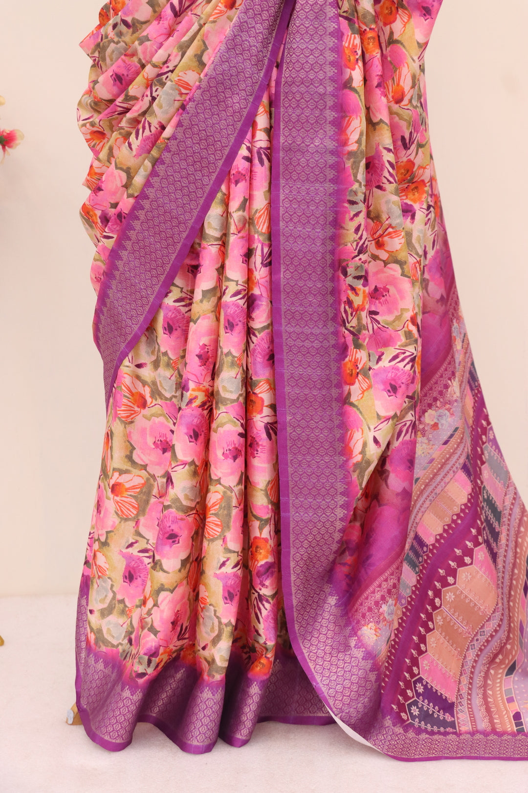 Purple Floral Print Saree