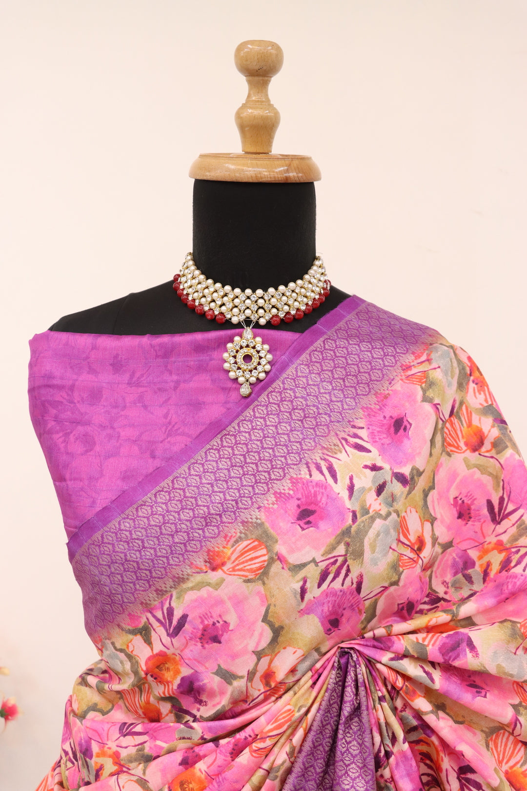 Purple Floral Print Saree