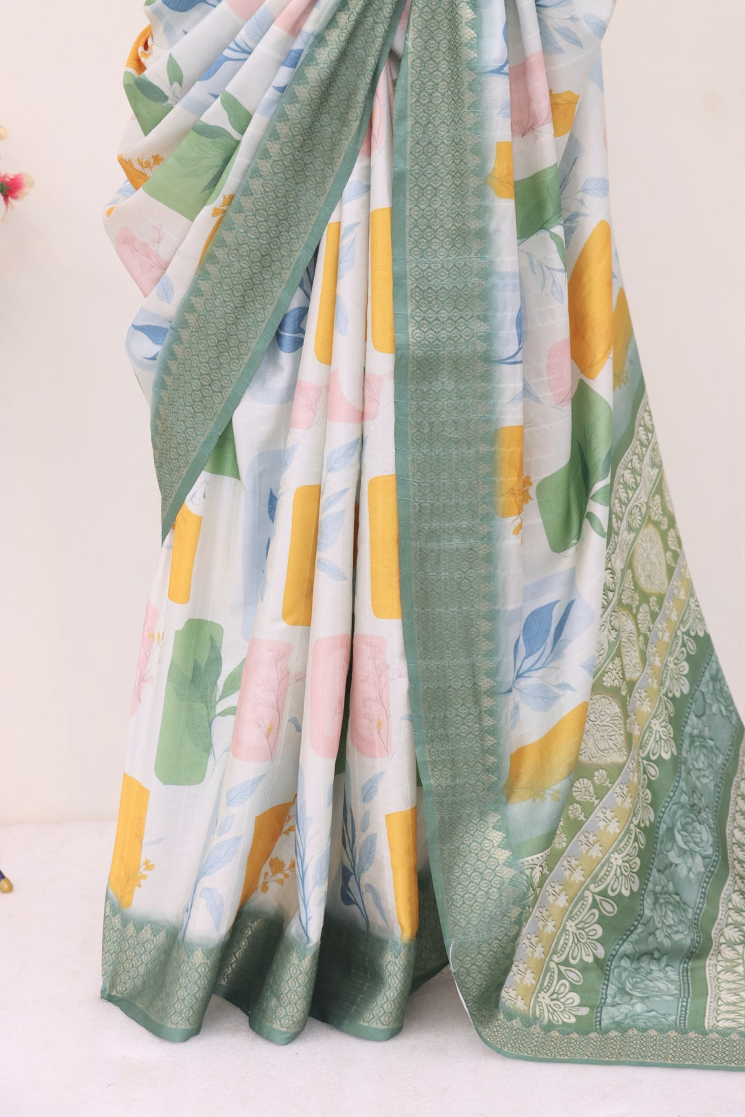 Light Green Printed Silk Saree