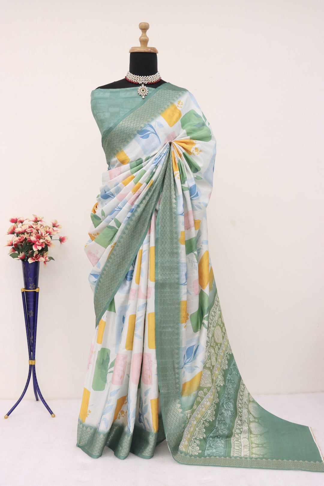 Light Green Printed Silk Saree